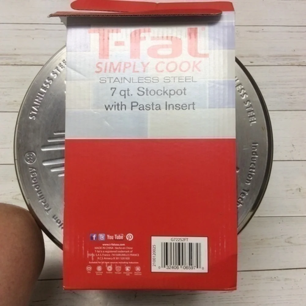 - T-FAL SIMPLY COOK STAINLESS STEEL 7 QT COVERED STOCK POT WITH PASTA INSERT